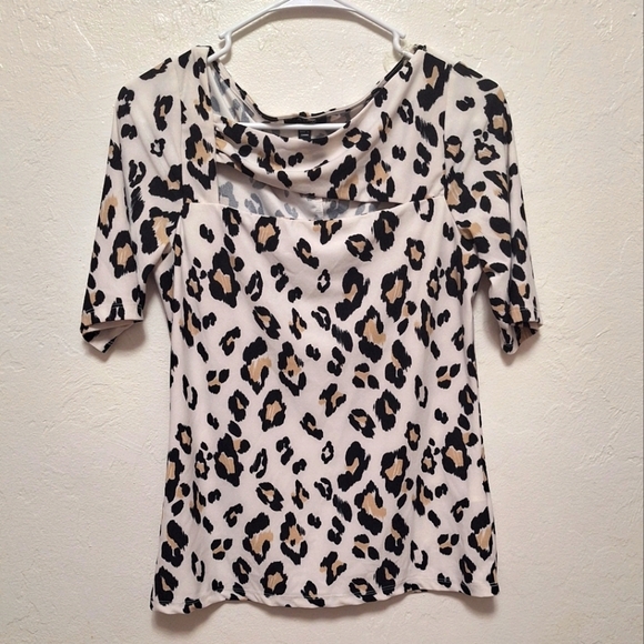 AUW Leopard Print Short Sleeve Womens Top Blouse Size S - Picture 1 of 6